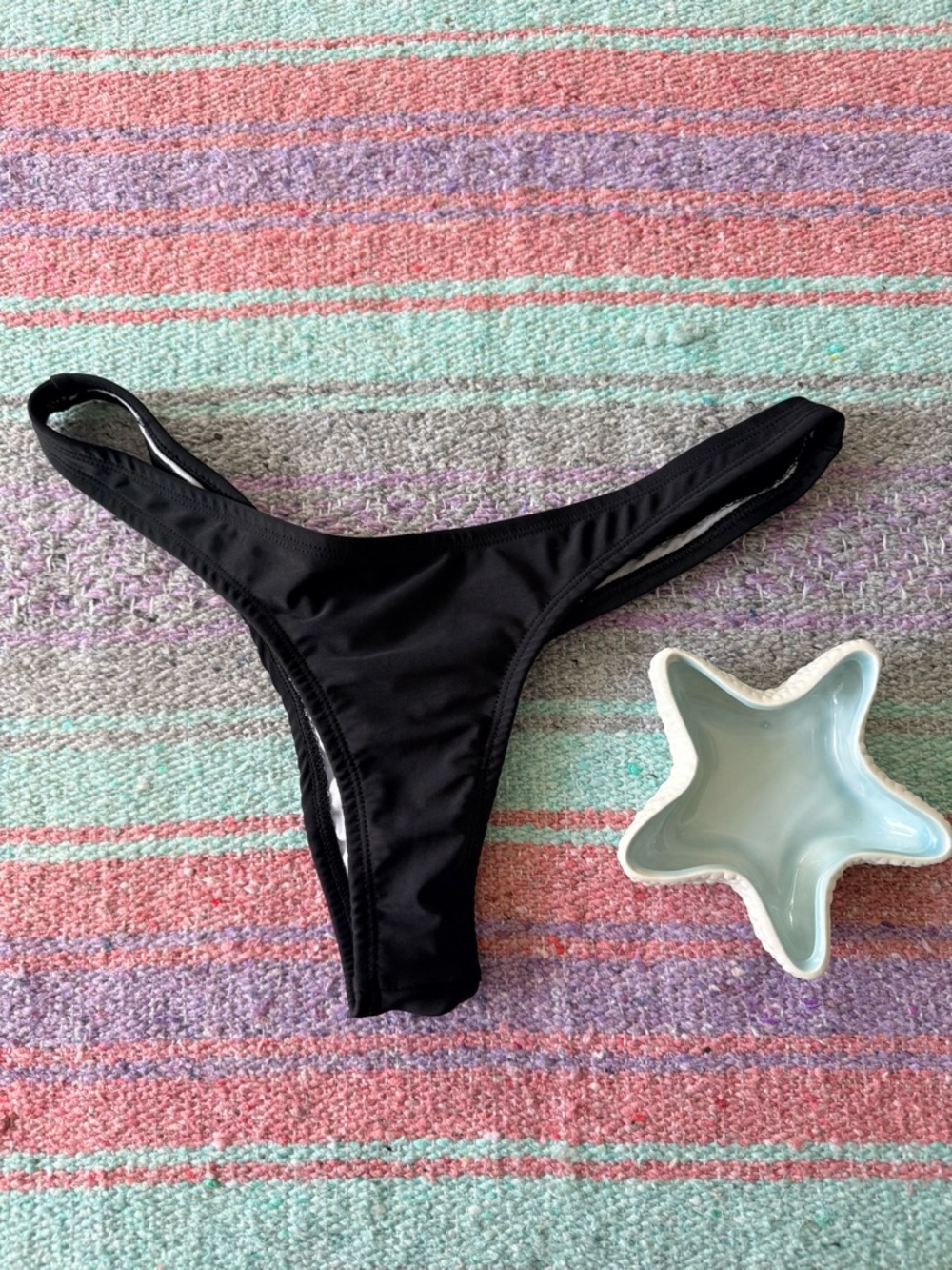 Black High Cut Thong Bikini Bottoms XL Scrunch Back Swim